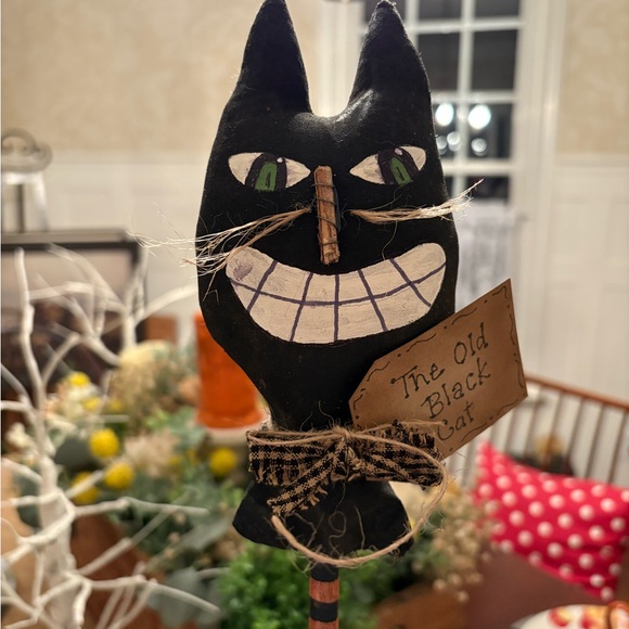 HANDMADE Primitive Vintage Black Cat Halloween Decoration, folk art - Picture 2 of 4